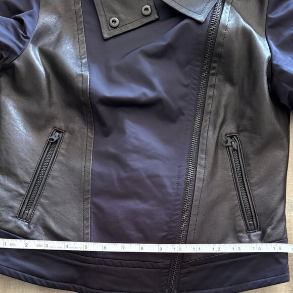 Mackage Bomber Jacket Dark Blue with Black Leather Accents - Size Small - Picture 5 of 11